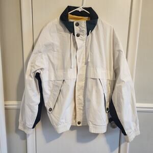 Vintage London Fog Nautical Jacket Men's Large Long Colorblock White Yellow Blue